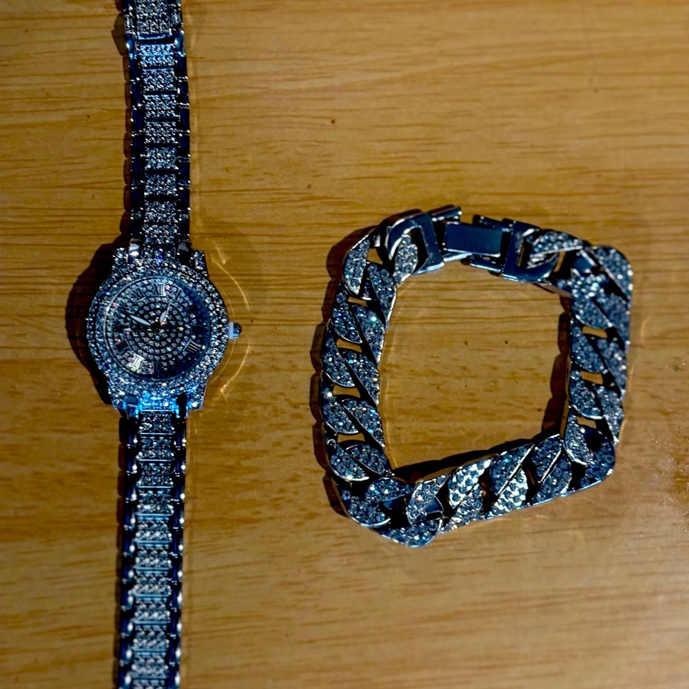 2pcs/set Rhinestone Quartz watch for women Fashion analog wrist watch & Bracelet